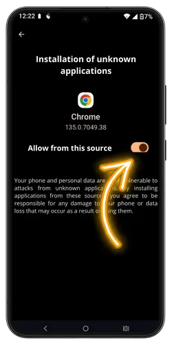 Allow installation Freshbet from unknown sources on Android device